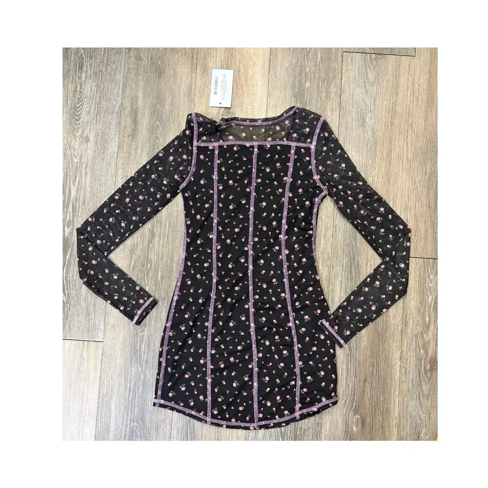 KatieJ NYC Girls Mesh Floral Dress Size L Sheer Long Sleeve Y2K